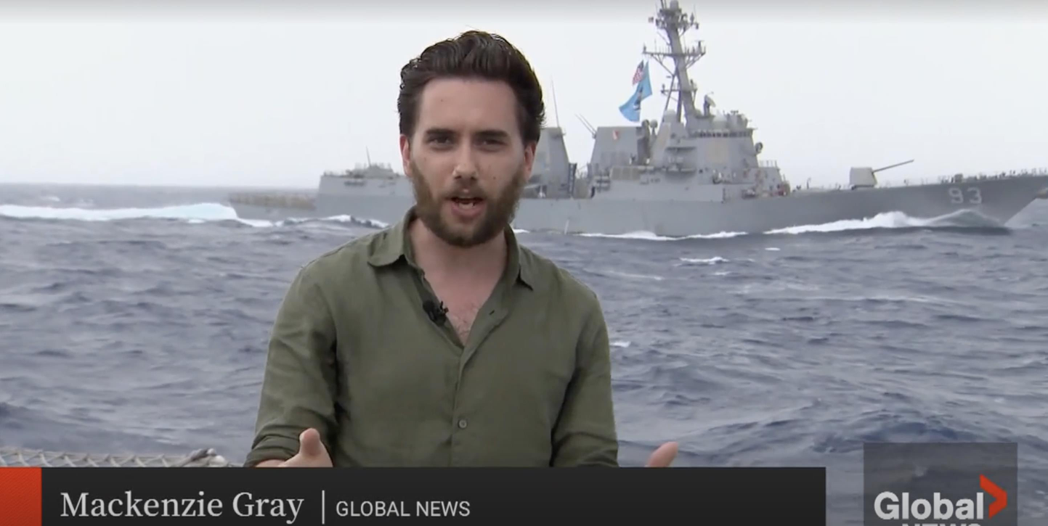 加拿大環球新聞記者葛雷指出，共軍艦艇與美國軍艦3日險些相撞。（取自加拿大環球新聞...