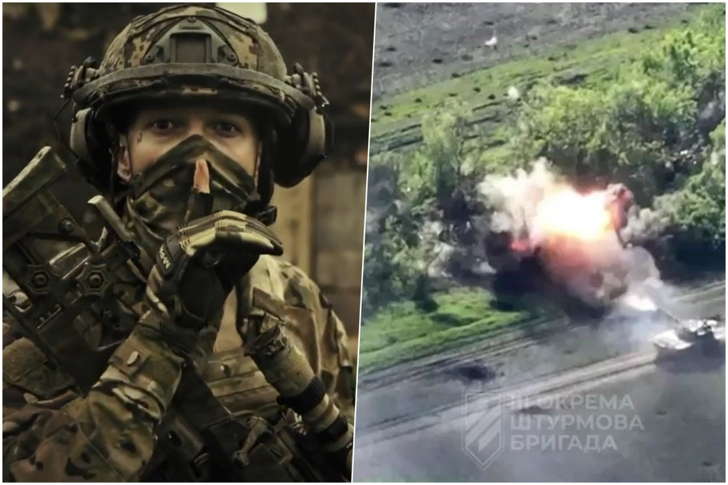 左為烏克蘭國防部影片中的烏兵，右為烏軍公布在巴赫穆特的爆炸景像（尚未能核實照片真...