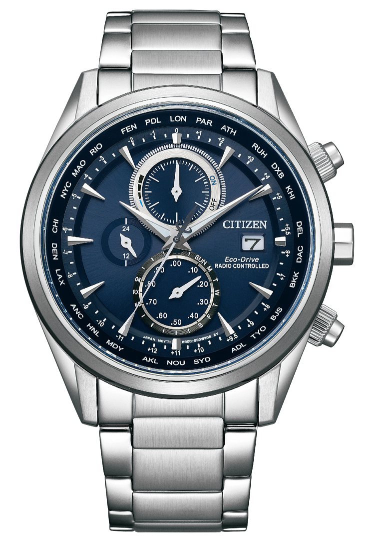 CITIZEN光動能全球電波時計AT8260-85L腕表，精鋼表殼與表鍊，23,800元。圖／CITIZEN提供
