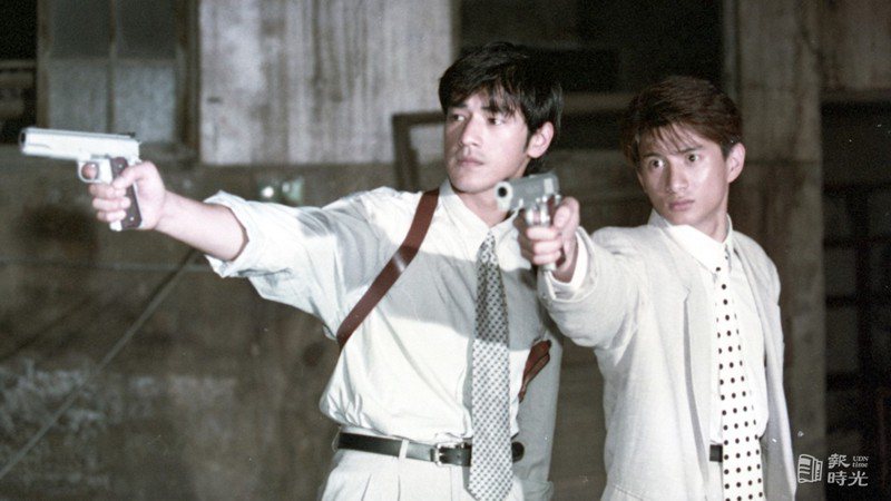 電影「逃學戰警」。圖為吳奇隆（右）、金城武（左）。圖／聯合報資料照（1995/09/16 李府翰攝影）