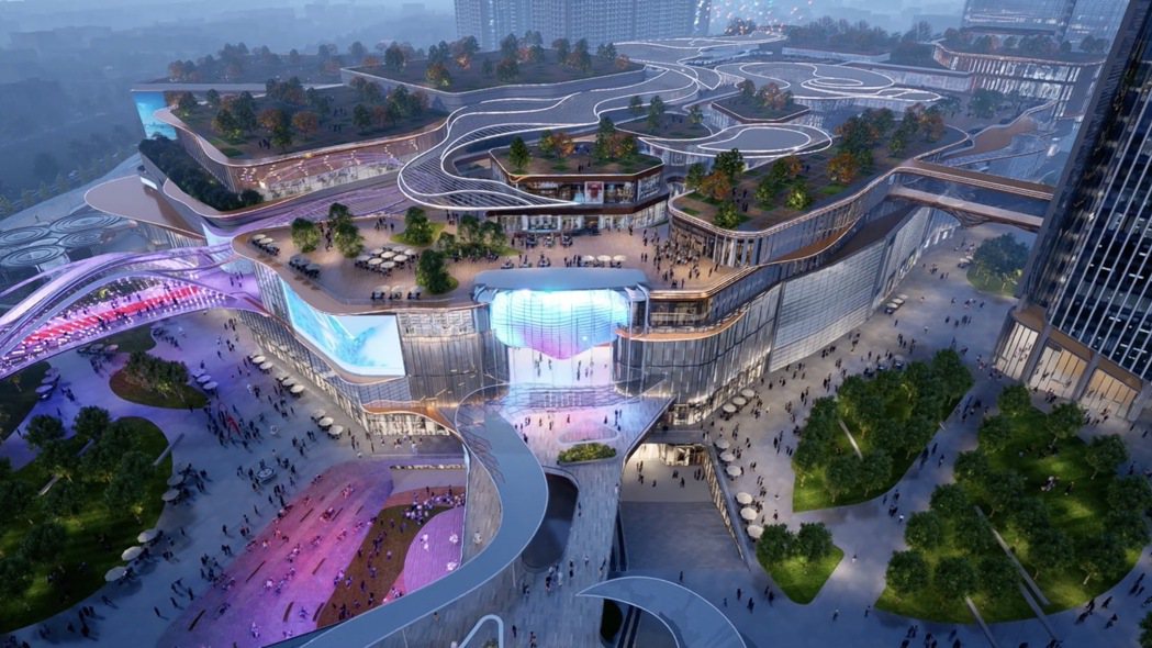 台中高鐵站旁「高鐵娛樂購物城開發案」示意圖。圖／經發局提供