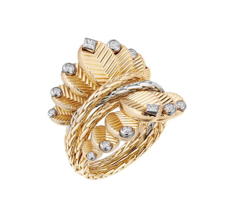 Grain de Café黃金雙排戒指，黃金、白金、鑲嵌鑽石，43萬6,000...