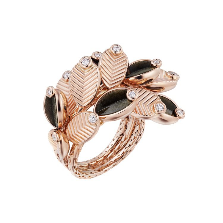 Grain de Café玫瑰金戒指，鑲嵌黑曜石與鑽石，68萬5,000元。圖...