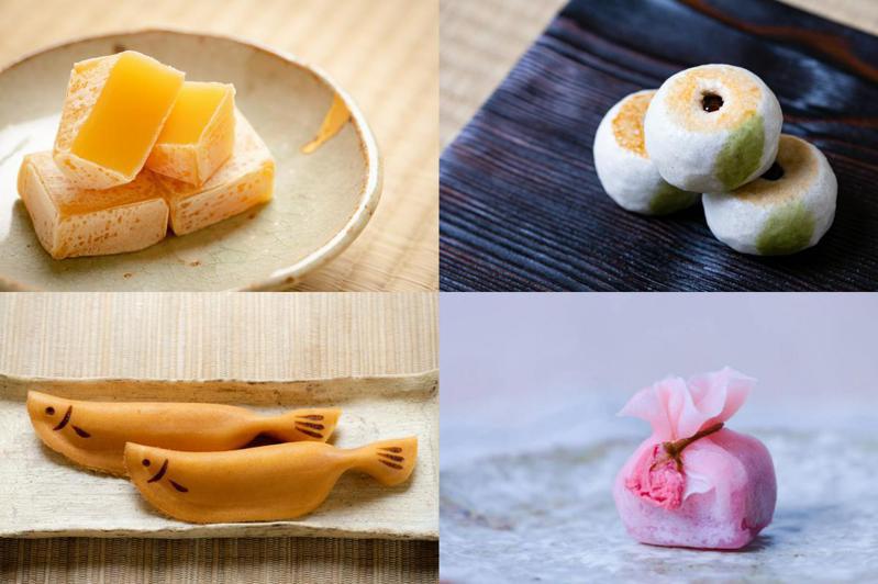 左上：芋金鍔，左下：香魚燒，右上：光琳菊饅頭，右下：花小箱；圖片來源：一日一菓提供