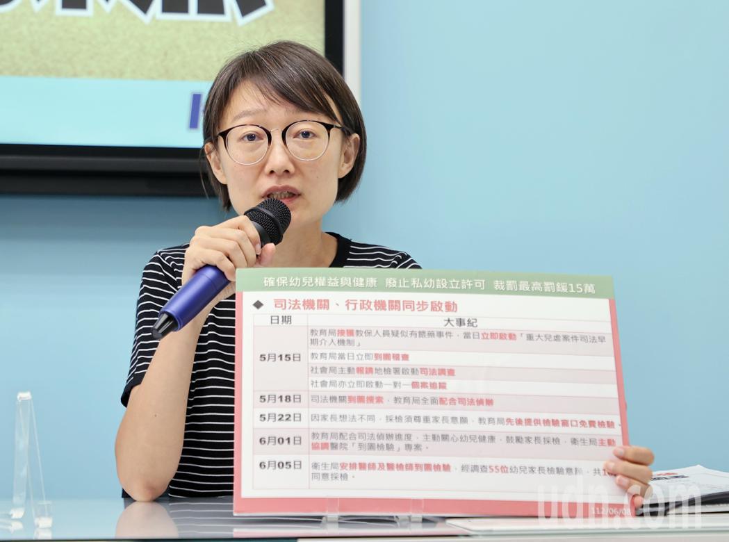 國民黨立法院黨團書記長吳怡玎表示，司法已介入向北幼兒園案調查。記者曾原信／攝影