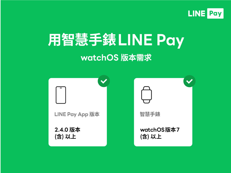 LINE Pay智慧手錶支付功能，支援watchOS 7.0以上版本。圖／LINE Pay提供