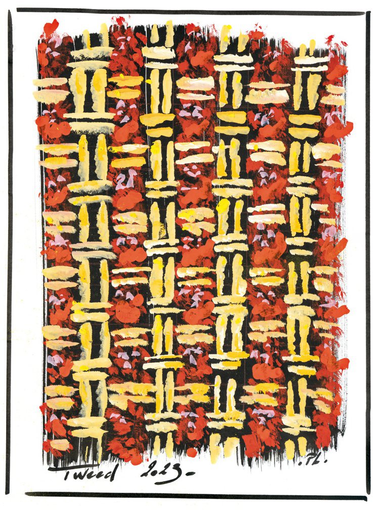 Tweed Lion手繪靈感圖，匯聚紅橙黃三色彰顯獅子的非凡氣勢。圖／香奈兒提供