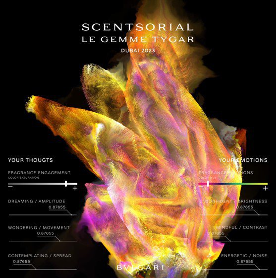 Scentsorial主題是香氛領域首創：透過實際以感官認識BVLGARI LE GEMME Tygar香氛的過程，留下具有創造力且持久的記憶。圖／寶格麗提供