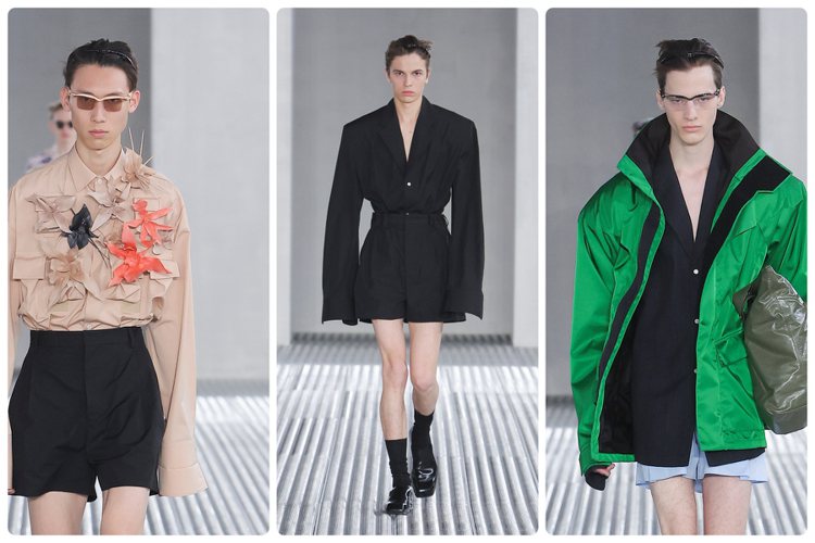 Prada於米蘭時裝周期間發表了2024春夏男裝，展現身體的絕對自由以及對「流動性」的哲學性叩問。圖／Prada提供（合成圖）