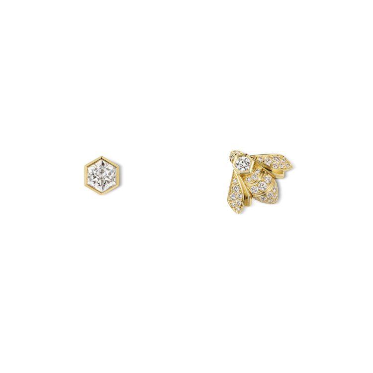 CHAUMET Bee My Love 18K黃金鑽石耳環，鑲嵌1顆Taille Impératrice切割鑽石（重0.50克拉），以及明亮式切割鑽石。圖／CHAUMET提供