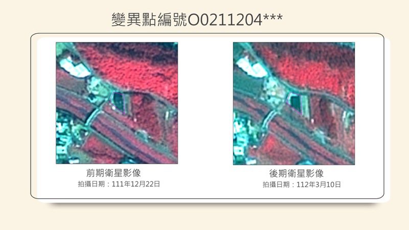 透過衛星影像可查出變異點，只要有土地違規使用無所遁形。圖／竹市府提供