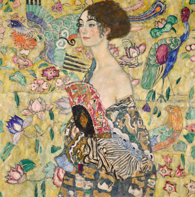 倫敦蘇富比27日晚間舉行現當代藝術晚拍，奧地利國寶畫家克林姆(Gustav Klimt)的「持扇的女子」以台幣33.7億(8530萬英鎊)拍出，創下史上歐洲拍賣會畫作成交價最高紀錄。圖／蘇富比提供