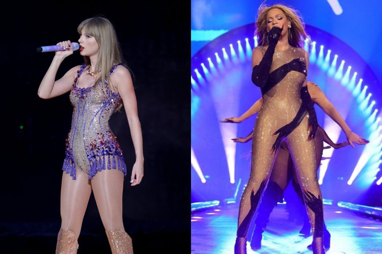 流行音樂天后泰勒絲與碧昂絲身穿由服裝品牌設計師昤身訂製的演唱會造型。圖／凡賽斯提供、摘自品牌IG