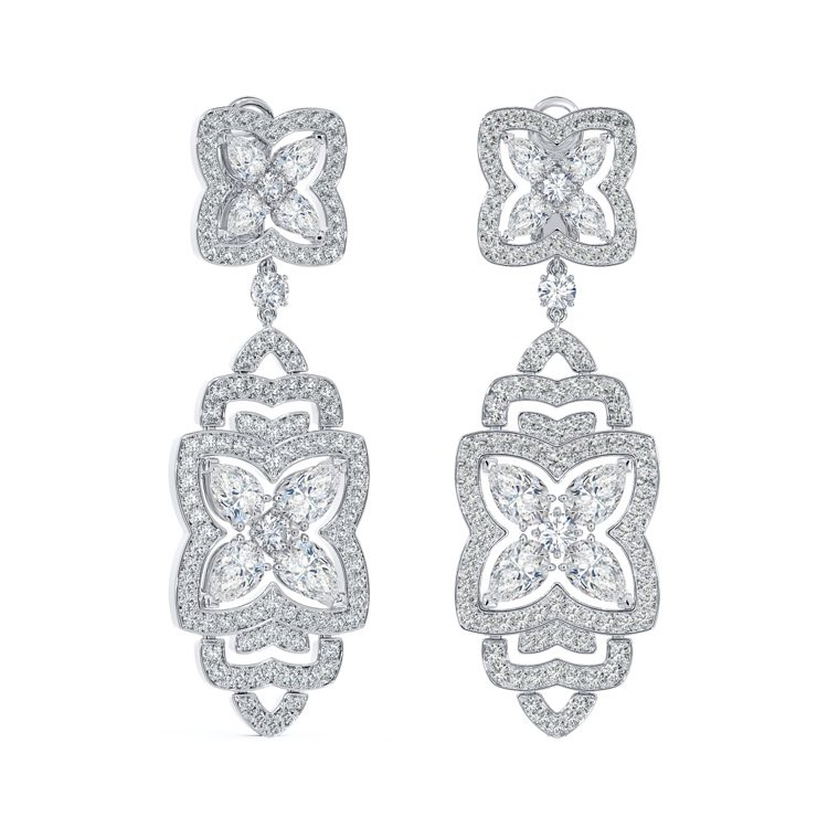 Enchanted Lotus高級珠寶鑽石雞尾酒耳環，約258萬元。圖／De Beers Jewellers提供