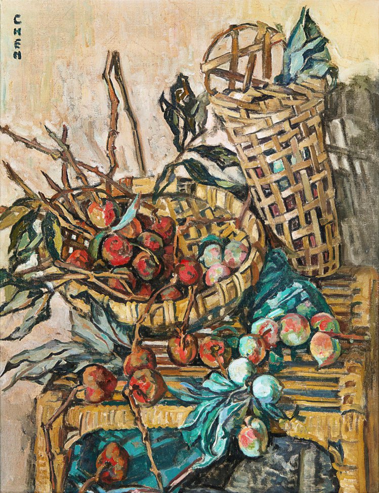 張荔英，《荔枝與桃子》，約1940-1945年作，油畫畫布，65 x 50公分，估價逾89萬美元。圖／蘇富比提供