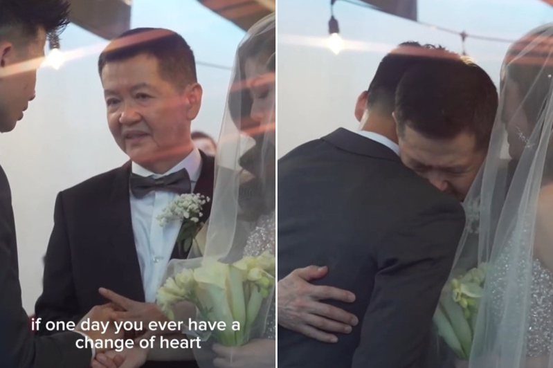 新加坡一名父親在女兒出嫁日流下男兒淚，他在婚禮上的一席話也讓人紅了眼眶。圖／取自TikToK@spongliee