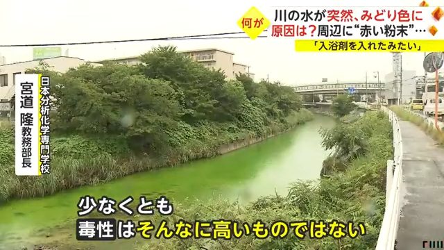 奈良一條河川「龍田川」近來河水一夕之間全變綠色。圖擷自youtube