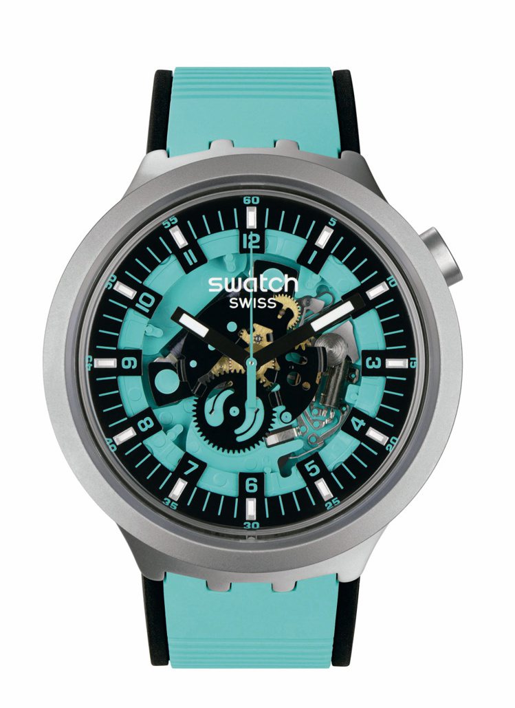 Swatch BIG BOLD IRONY系列腕表，精鋼表殼搭配橡膠表帶，5,950元。圖／Swatch提供