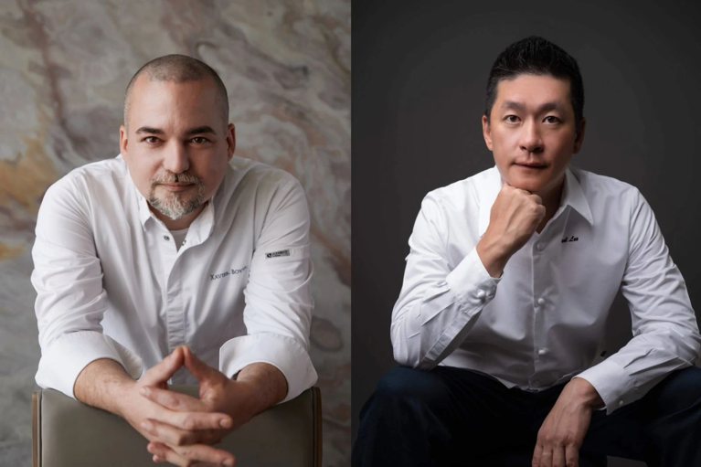 米其林名廚Xavier Boyer(左)攜手Paul Lee(右)宣布8月5日舉辦四手餐會。圖／Tatler Taiwan提供