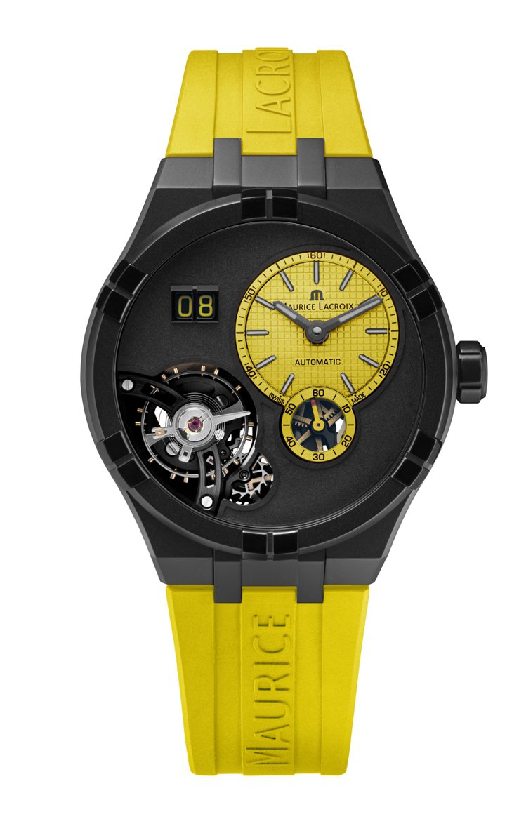 艾美表AIKON系列Master Grand Date Technicolour腕表，黑色DLC塗層精鋼表殼，限量50只，約32萬1,300元。圖／Maurice Lacroix提供