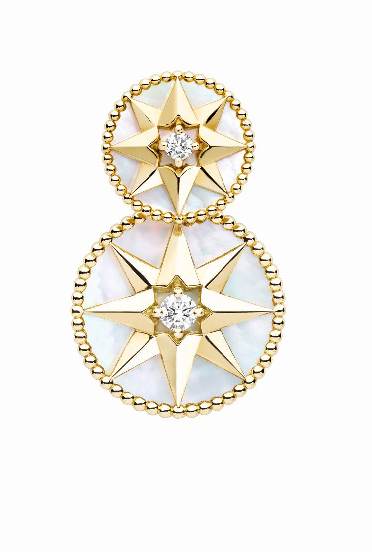 Rose des Vents黃K金珍珠母貝鑽石耳環，價格未定。圖／Dior提供