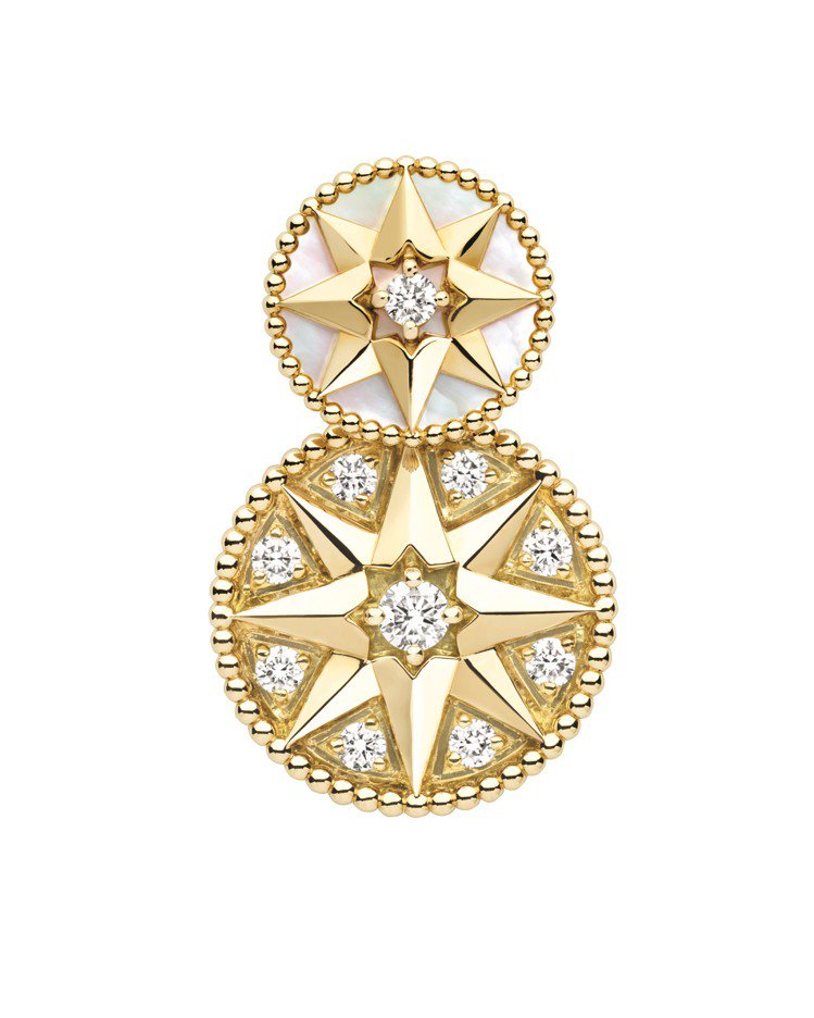 Rose des Vents黃K金珍珠母貝鑽石耳環，40萬5,000元。圖／Dior提供
