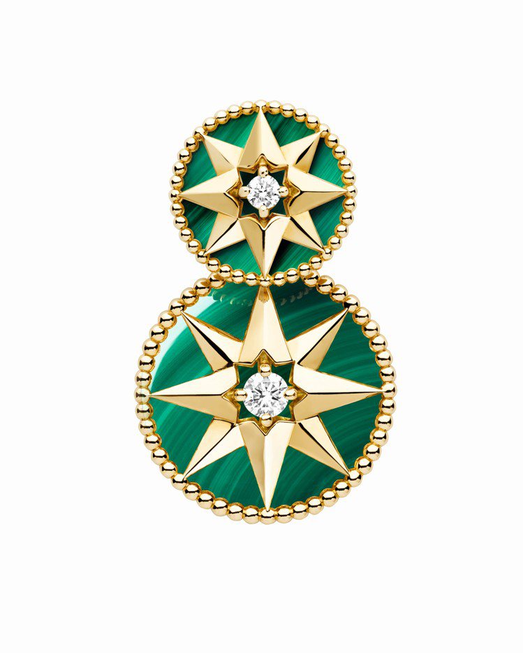 Rose des Vents黃K金孔雀石鑽石耳環，16萬5,000元。圖／Dior提供