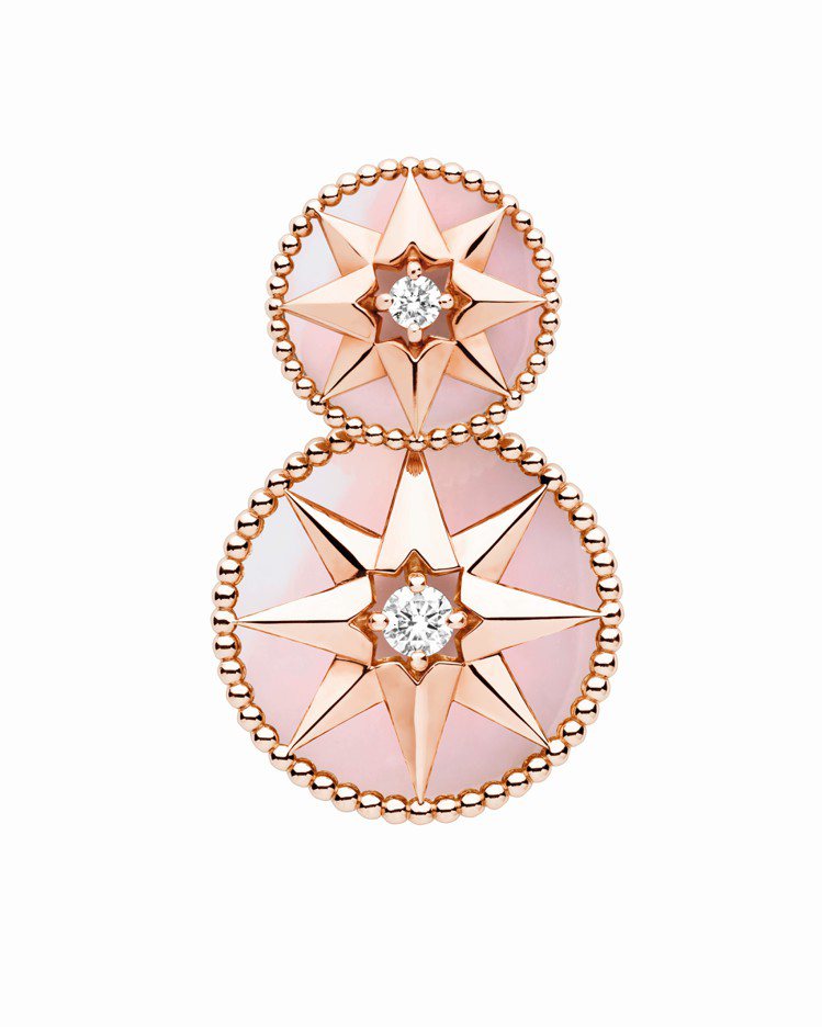 Rose des Vents 玫瑰金粉紅蛋白石鑽石耳環，價格未定。圖／Dior提...