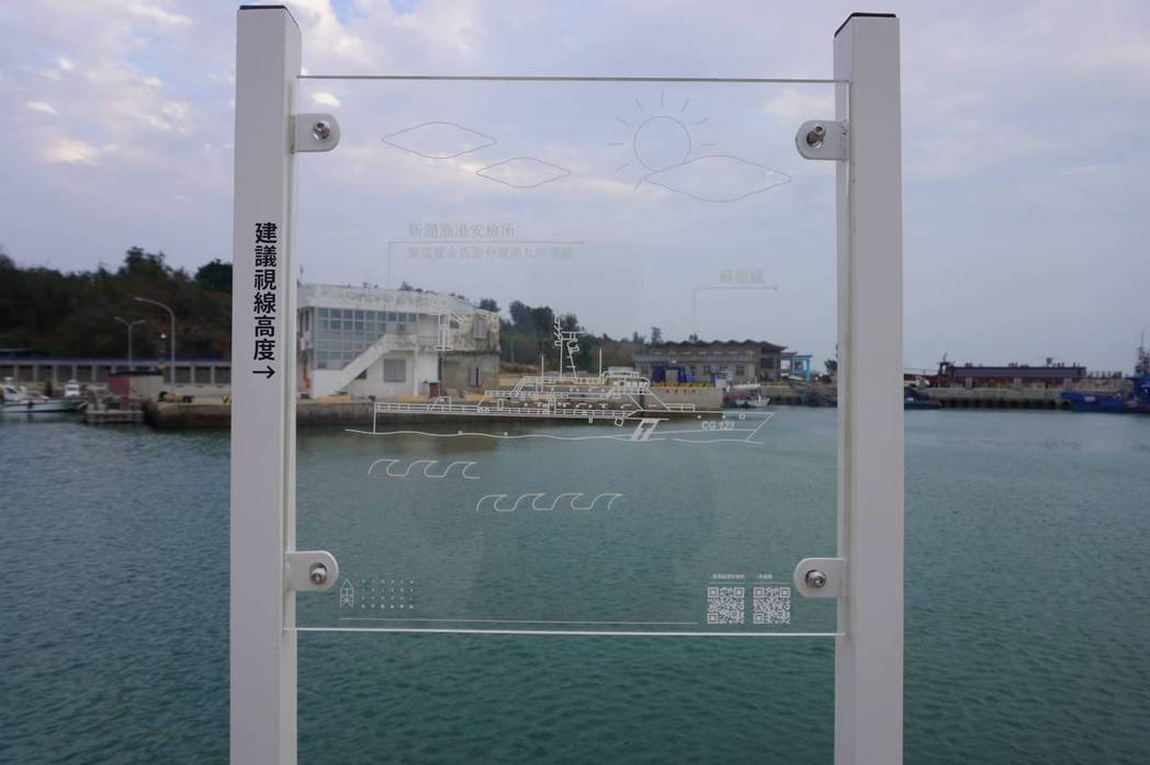 在港區設置透明的壓克力展版，讓觀者與實際景觀有所對應。 圖／甘樂文創提供