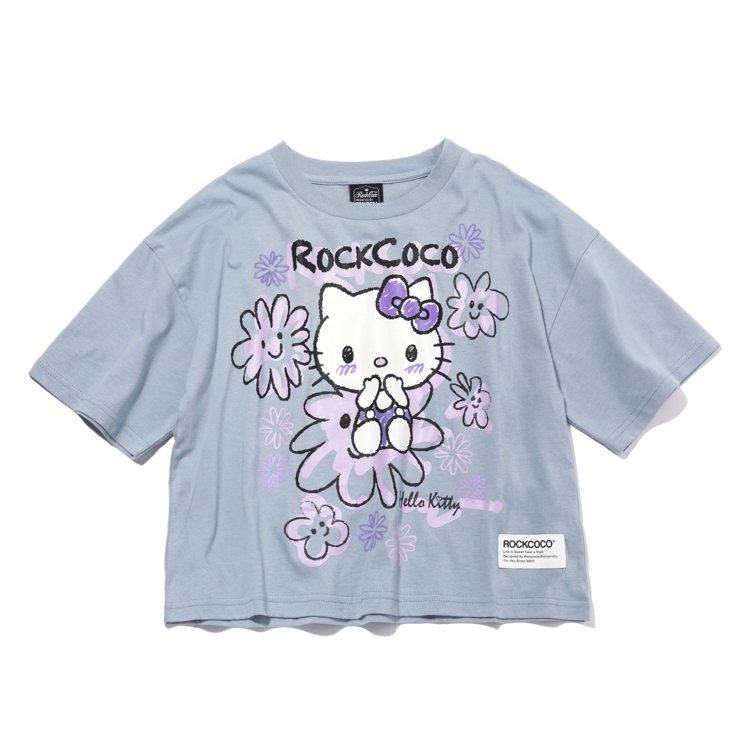 ROCKCOCO X HELLO KITTY微笑小花園系列短版T恤，1,380元。圖／ROCKCOCO提供