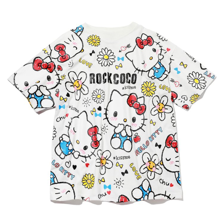 ROCKCOCO X HELLO KITTY微笑小花園系列T恤，1,580元。圖／ROCKCOCO提供