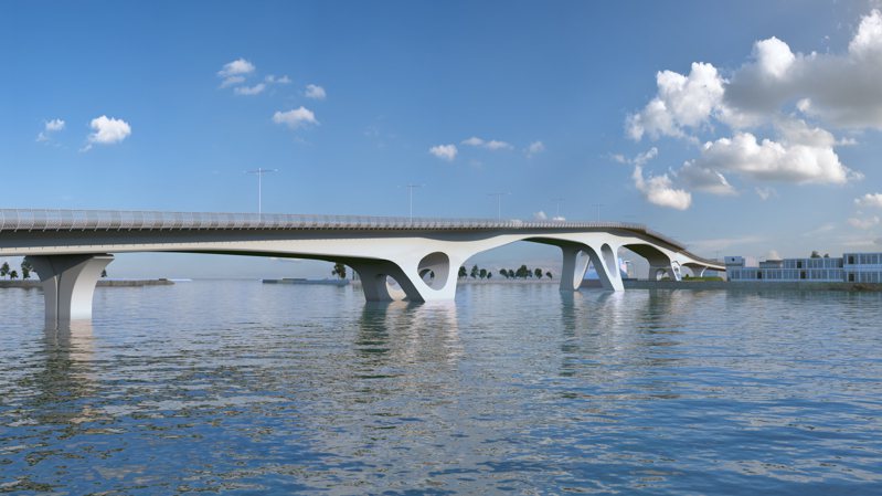 台南市安平漁港跨港大橋新建工程完工模擬圖。圖／南市工務局提供