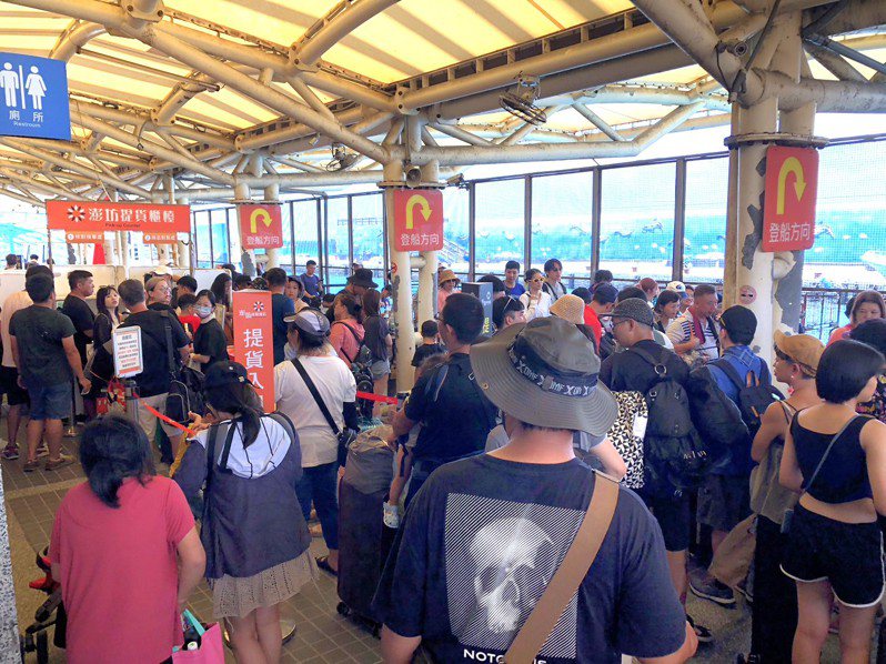 屏東往返東港和小琉球的東琉航線自26日起停航3天，小琉球旅客今天陸續趕搭交通船啟回本島。圖／陳博正提供