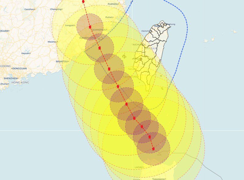根據中央氣象局的預測路徑，杜蘇芮的暴風圈將「完美閃過台灣」。圖／翻攝自臉書粉絲專頁「天氣職人-吳聖宇」