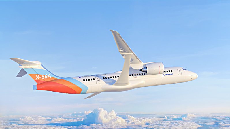 NASA與波音公司25日展示未來「永續飛行展示機」X-66A概念圖，將徵詢美國各大航空公司意見，打造下個世代的新型客機。（波音公司提供） 中央社