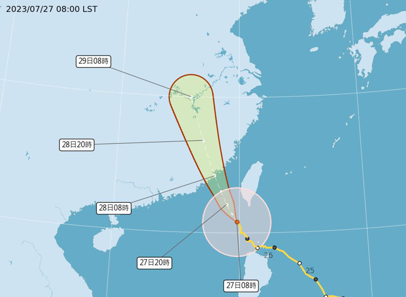 中颱杜蘇芮今天上午8時的中心位置在鵝鑾鼻的南南西方約170公里海面上，以每小時15轉22公里速度，向北北西進行。圖／氣象局提供