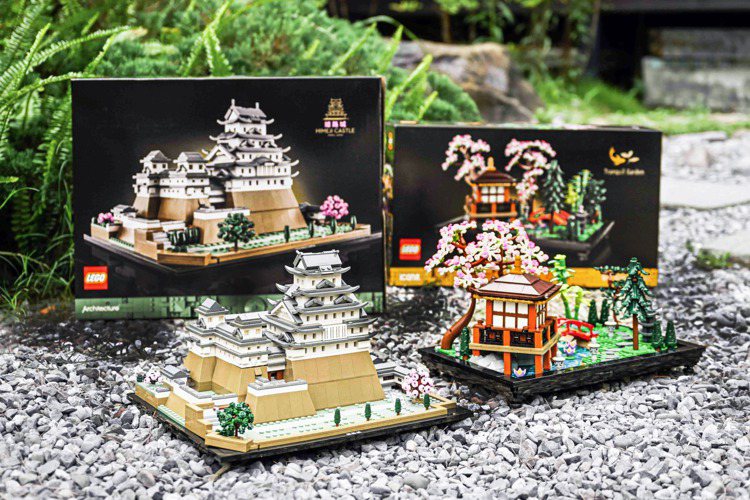 樂高積木首度於建築系列推出日本名城「姬路城」的組合，並在ICONS系列呈現以日式庭園為靈感的「寧靜庭園」。圖／LEGO提供