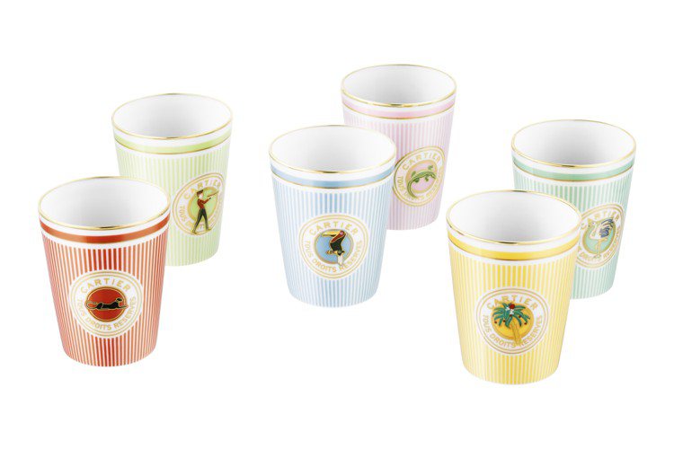 Cartier Characters六件陶瓷杯組，利摩日白陶瓷，搭配手工繪製的裝飾及金色邊線，32,500元。圖／卡地亞提供