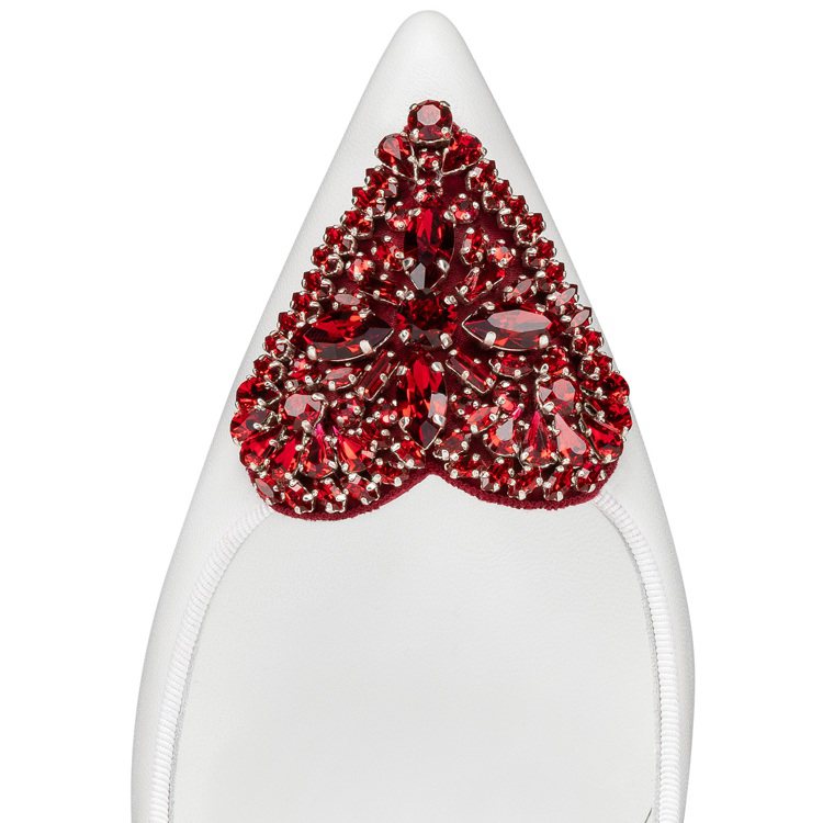 Christian Louboutin推出情人節七夕膠囊系列，以白色搭配紅色水晶鑽石、簡單但搶眼。圖／Christian Louboutin提供