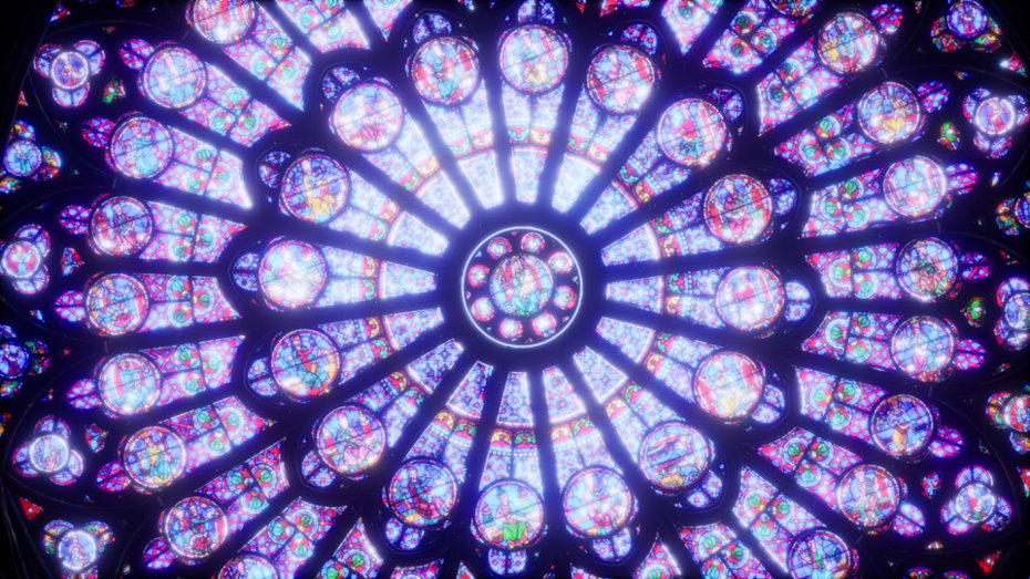 VR體驗場景照-巴黎聖母院彩色玫瑰窗(Rose Nord de Notre-Dame de Paris)。（圖：宏達電提供）