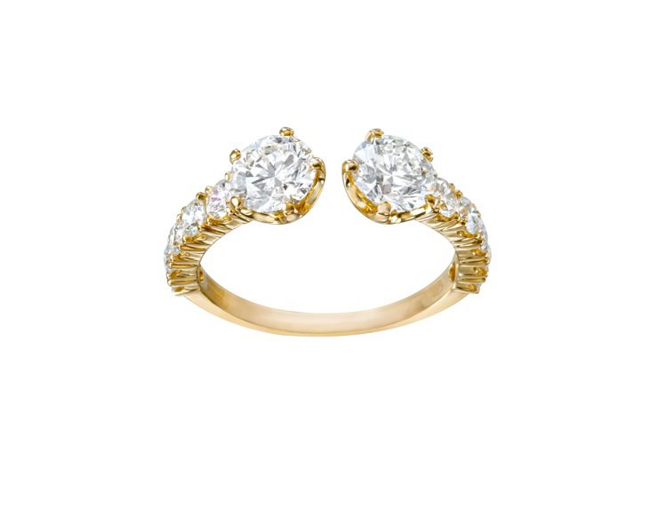 L'Heure du Diamant系列戒指，公平採礦認證18K黃金戒鑲嵌總重1.4克拉鑽石，86萬5,000元。圖／蕭邦提供