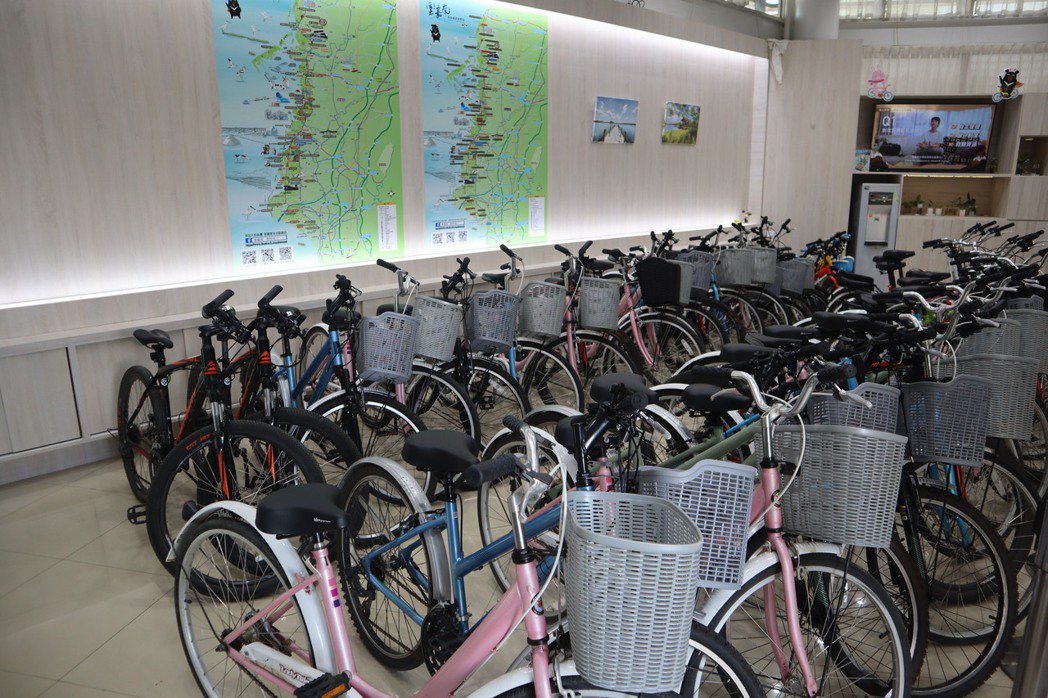 口湖遊客中心免費提供70台腳踏車的租借服務。 圖／TTN旅報提供