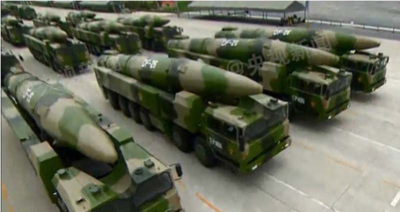 東風－26核常兼備導彈是一種新型核常彈道導彈。 取自央視截圖