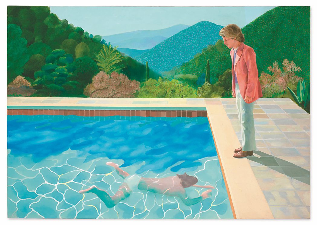 大衛霍克尼作品《藝術家肖像（泳池與兩個人像）》。 王海齡／攝影