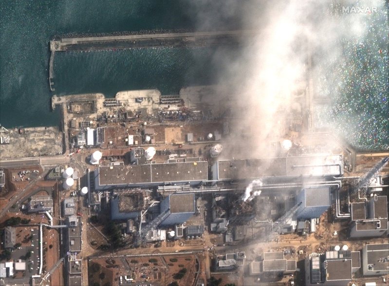 2011年3月14日福島核電廠發生災變氣爆的衛星空照圖。示意圖，與新聞無關。圖片來源：路透