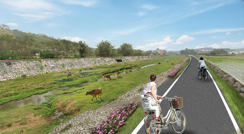 新竹市香山區鹽港溪流域自行車道及環境改善工程示意圖，此案已在昨天決標。圖／竹市府提供