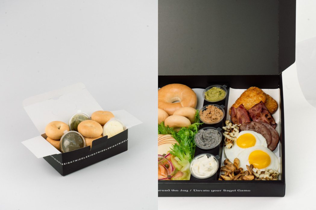 迷你貝果盒（左）與貝果大早餐（右）提供不同用餐選項。
 圖／Middle 8提...