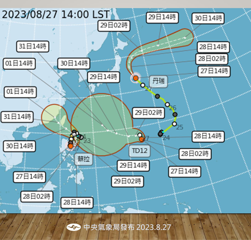 強颱蘇拉周三至周四離台灣最近，中央氣象局最快明晚發布海警、周二發布陸警。圖／氣象局提供