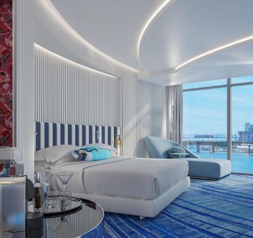 雪梨W酒店的客房室內設計的靈感來自海洋環境。 圖片／雪梨W酒店官網