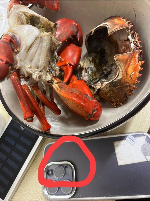一位女網友用iPhone手機砸蟹鉗，導致鏡頭碎裂。圖擷自《爆怨2公社》
